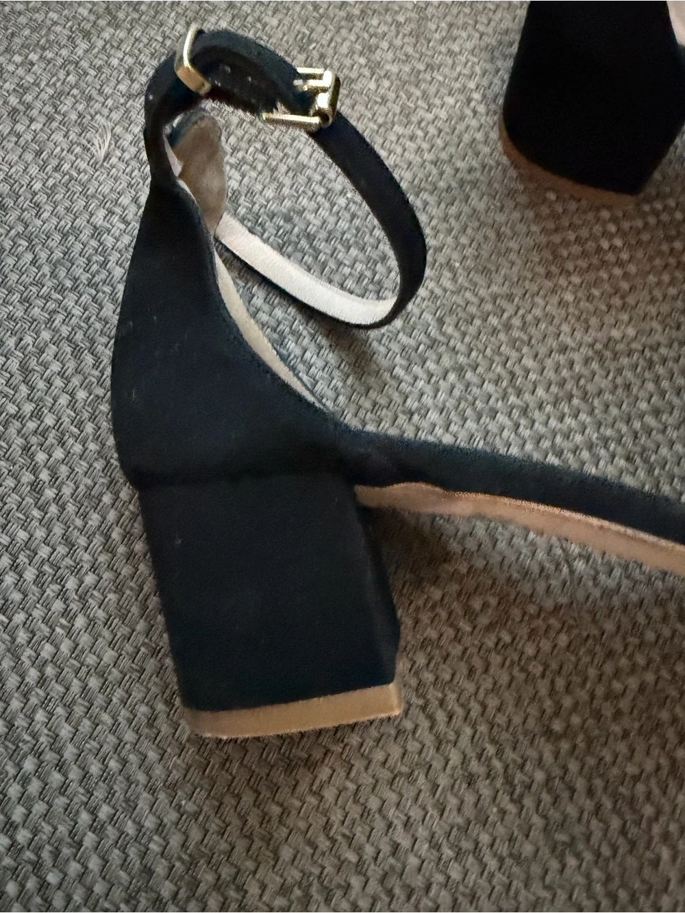 Free People Black Suede Ankle-Strap Block Heels